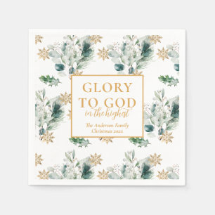 Winter Greenery Bible Verse Religious Christmas Napkin
