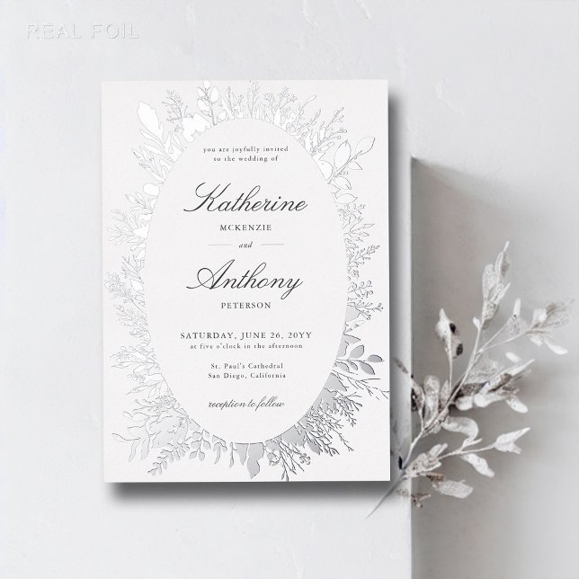 Winter Greenery Boho Frame Elegant White Wedding (winter greenery white wedding elegant modern classic invitation romantic boho frame calligraphy)