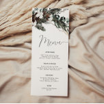 Winter Greenery Bouquet Menu Card<br><div class="desc">Celebrate in style with this rustic winter menu card featuring a watercolor pine and eucalyptus twig with cotton flowers and elegant handwriting calligraphy.</div>