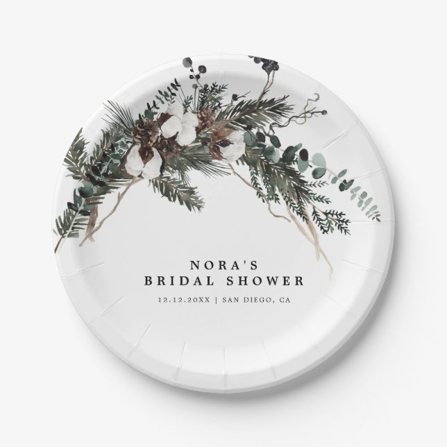 Winter Greenery Bouquet Paper Plate (Front)