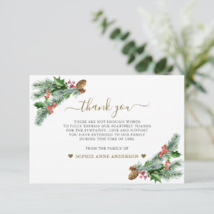 Winter Greenery Bouquet Photo In Loving Memory Thank You Card