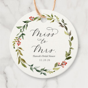 Winter Greenery Bridal Shower Elegant Favour Tags