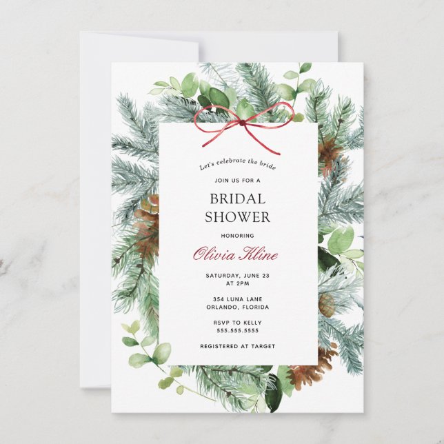 Winter Greenery Bridal Shower Invitation (Front)