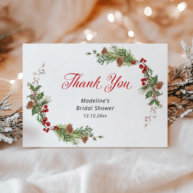 Winter Greenery Bridal Shower Thank You Card (Creator Uploaded)