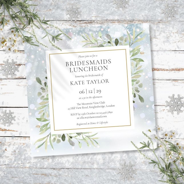 Winter Greenery Bridesmaids Luncheon Square Invitation (Winter Greenery Bridesmaids Luncheon Square Invitation)