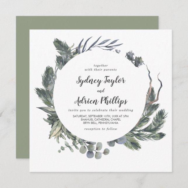 Winter Greenery Casual Wedding Invitation (Front/Back)