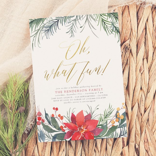 Winter Greenery Christmas Holiday Party Card (Creator Uploaded)