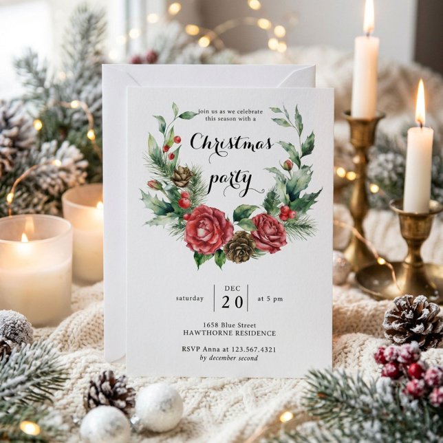 Winter Greenery Christmas Holiday Party  Invitation (Creator Uploaded)