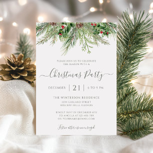 Winter Greenery Christmas Holiday Party Invitation