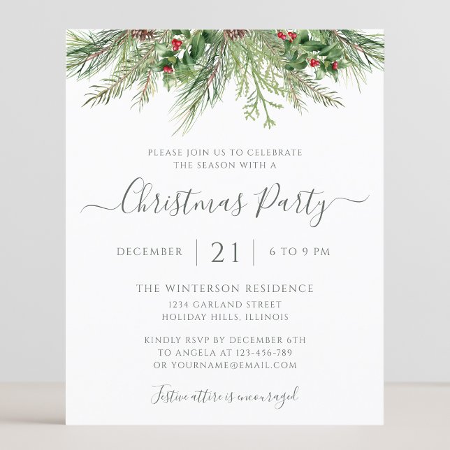 Winter Greenery Christmas Holiday Party Invitation (Creator Uploaded)