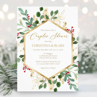 Winter Greenery Couples Shower Invitations