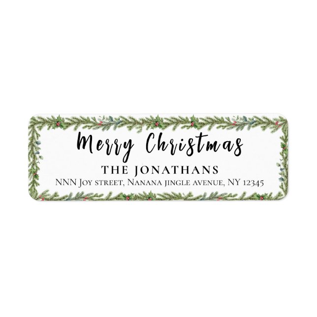  Winter Greenery Elegant Christmas Return Address (Front)