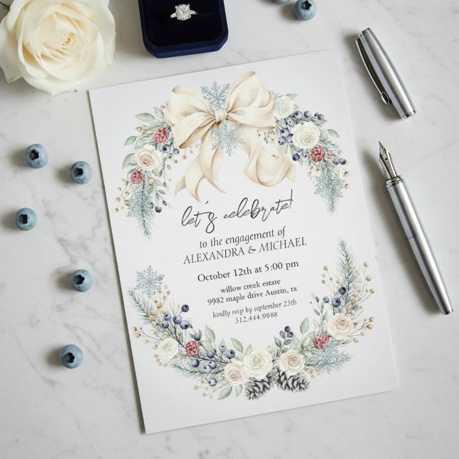 Winter Greenery Elegant Engagement Invitation (Creator Uploaded)