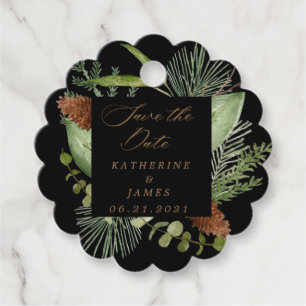 winter greenery elegant save the date favour tags