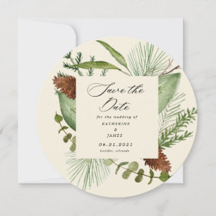 winter greenery elegant save the date photo invitation