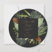 winter greenery elegant save the date photo