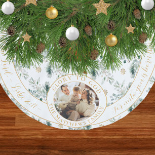 Winter Greenery Family Photo Religious Christmas Brushed Polyester Tree Skirt