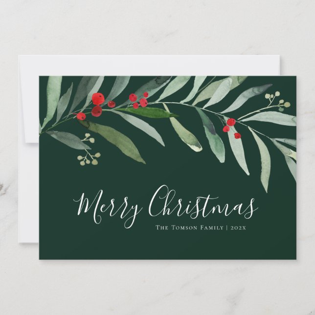 winter greenery fern merry christmas card (Front)