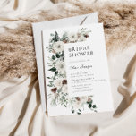 Winter Greenery Floral Bridal Shower Invitation<br><div class="desc">Introducing our stunning winter floral bridal shower invitation, featuring a beautiful floral frame made of bouquets with white roses and winter greenery, pine cones and eucalyptus. This elegant invitation is the perfect way to invite your guests to celebrate the upcoming wedding with the bride-to-be. The delicate white roses symbolise purity...</div>
