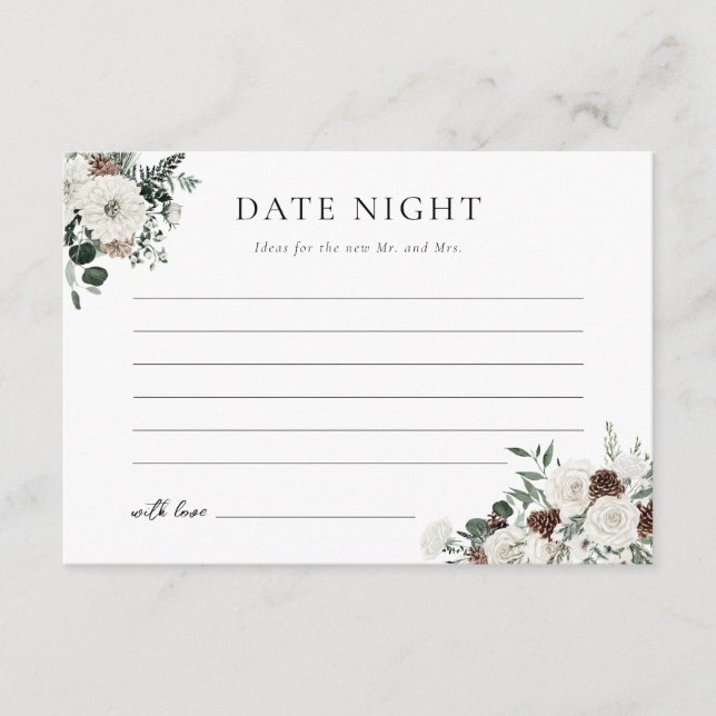 Winter Greenery Floral Date Night Ideas Enclosure Card (Front)