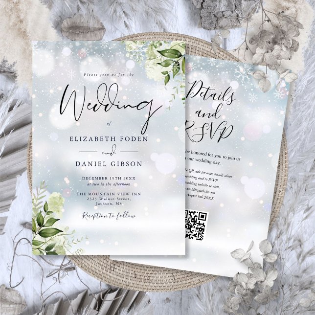 Winter Greenery Floral QR Code Wedding Invitation (Winter Greenery Floral QR Code Wedding Invitation)