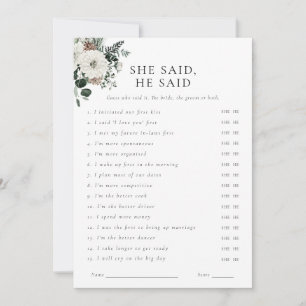 Winter Greenery Floral Where Were They Game Card