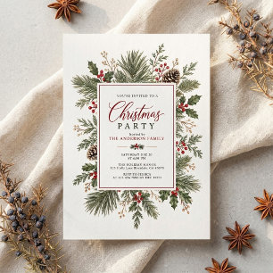 Winter Greenery Frame Classic Christmas Party Invitation