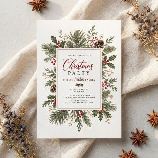 Winter Greenery Frame Classic Christmas Party Invitation