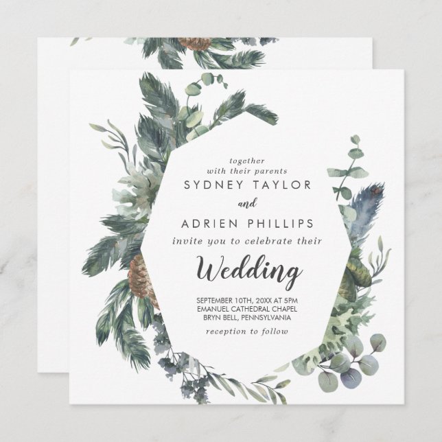 Winter Greenery Front and Back Wedding Invitation (Front/Back)