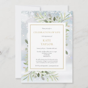 Winter Greenery Funeral Celebration of Life Invitation