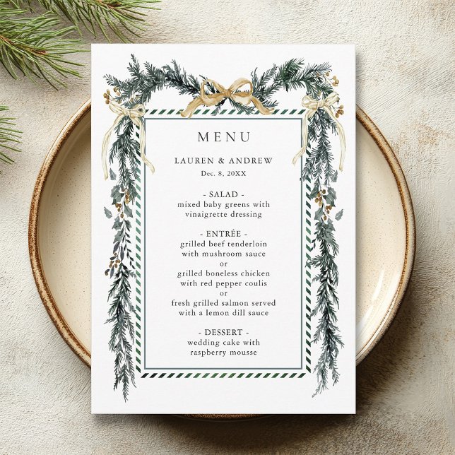 Winter Greenery Garland Wedding Gold & Green Menu (Creator Uploaded)