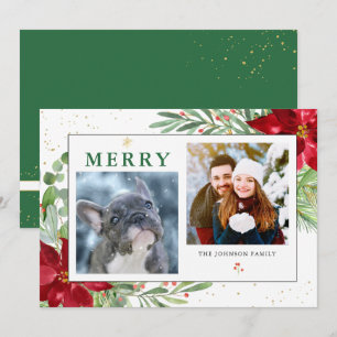 🎄 Winter Greenery + Gold 2-Photo Christmas Card
