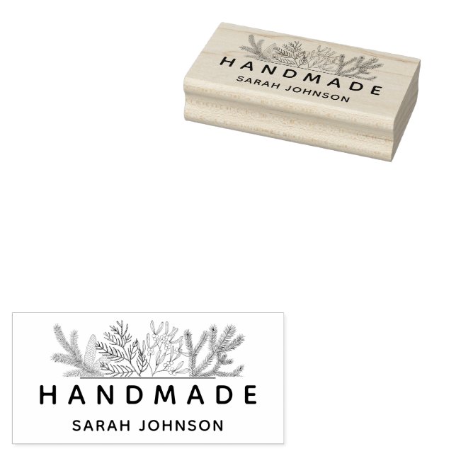 Winter Greenery Handmade Personalised Rubber Stamp (Stamped)