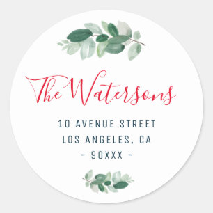 winter greenery holiday return address sticker