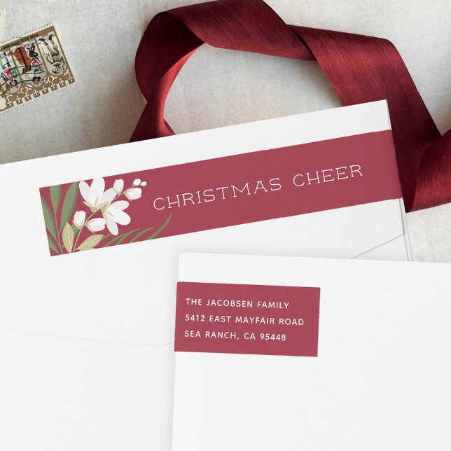 Winter Greenery | Holiday Return Address Wrap Around Label (Creator Uploaded)
