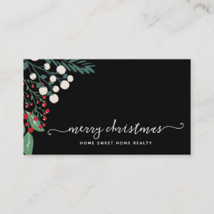 Winter Greenery Holly and Berries Christmas Business Card