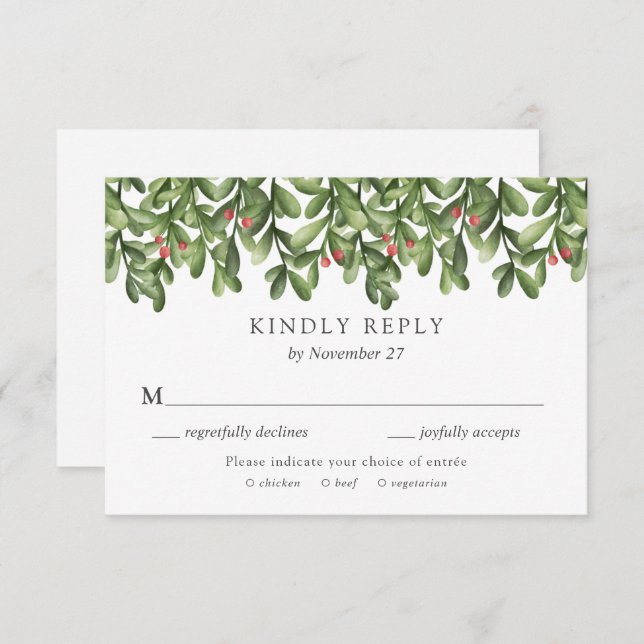 Winter Greenery Holly Wedding invitation RSVP card (Front/Back)
