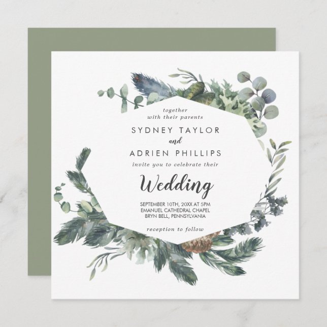 Winter Greenery Informal Wedding Invitation (Front/Back)