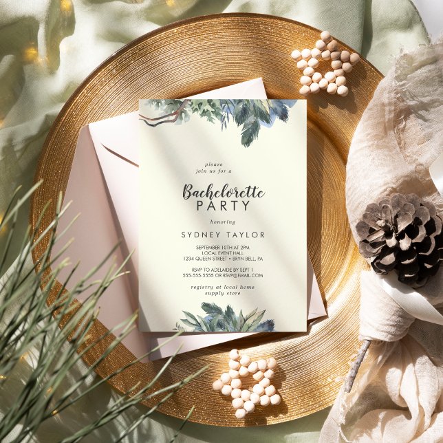 Winter Greenery | Ivory Bachelorette Party  Invitation (Creator Uploaded)