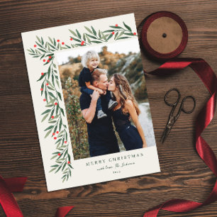 Winter Greenery Ivory Photo Christmas Petite Holiday Card
