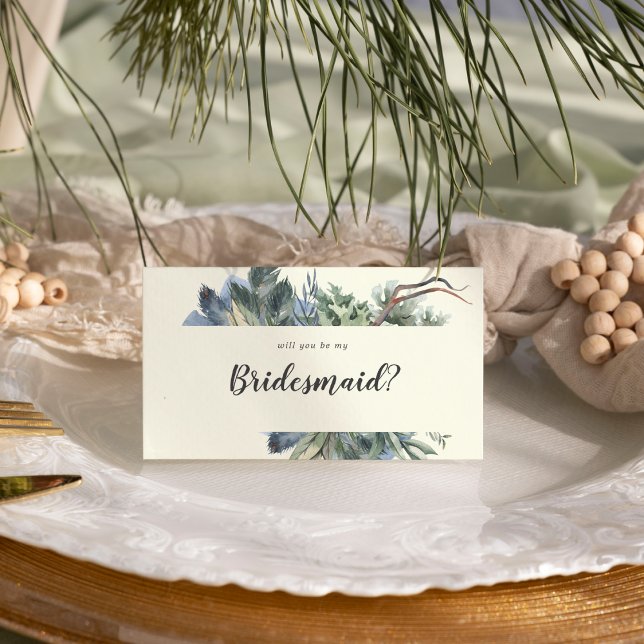 Winter Greenery | Ivory Will You Be My Bridesmaid  Card (Creator Uploaded)