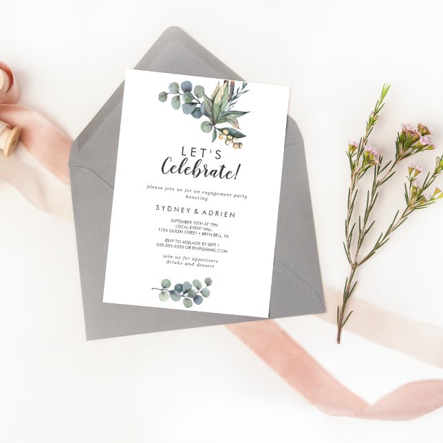 Winter Greenery Let's Celebrate Party Invitation (Creator Uploaded)