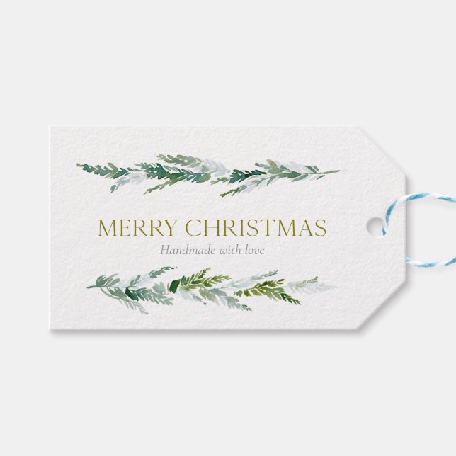 Winter Greenery “Merry Christmas” Gift Tags (Front (Horizontal))