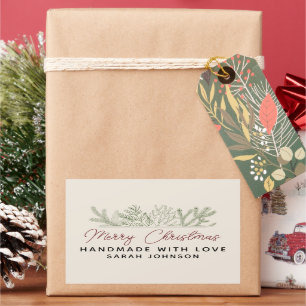 Winter Greenery Merry Christmas Handmade Rectangular Sticker