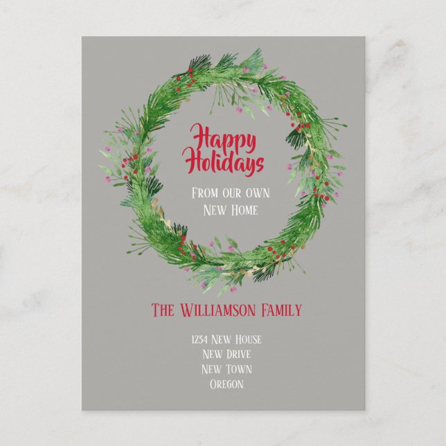 Winter Greenery  New Home Happy Holidays Postcard (Front)