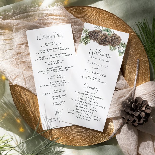 Winter Greenery Pine Cone Wedding Programme (Creator Uploaded)
