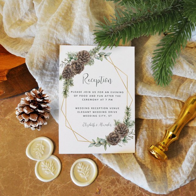 Winter Greenery Pine Cone Wedding Reception Enclosure Card (Creator Uploaded)