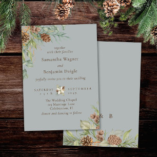 Winter Greenery Pine Grey Elegant Wedding Invitation