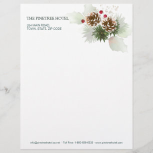 Winter Greenery Pine Red Berry Custom Letterhead