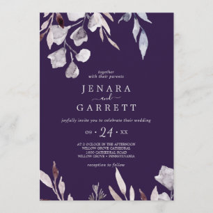 Winter Greenery   Plum Casual Wedding Invitation